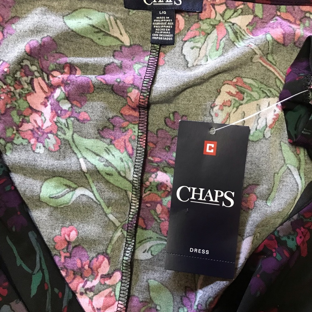 π·NWT! Chaps Vibrant Floral Faux Wrap Dress - Picture 5 of 7